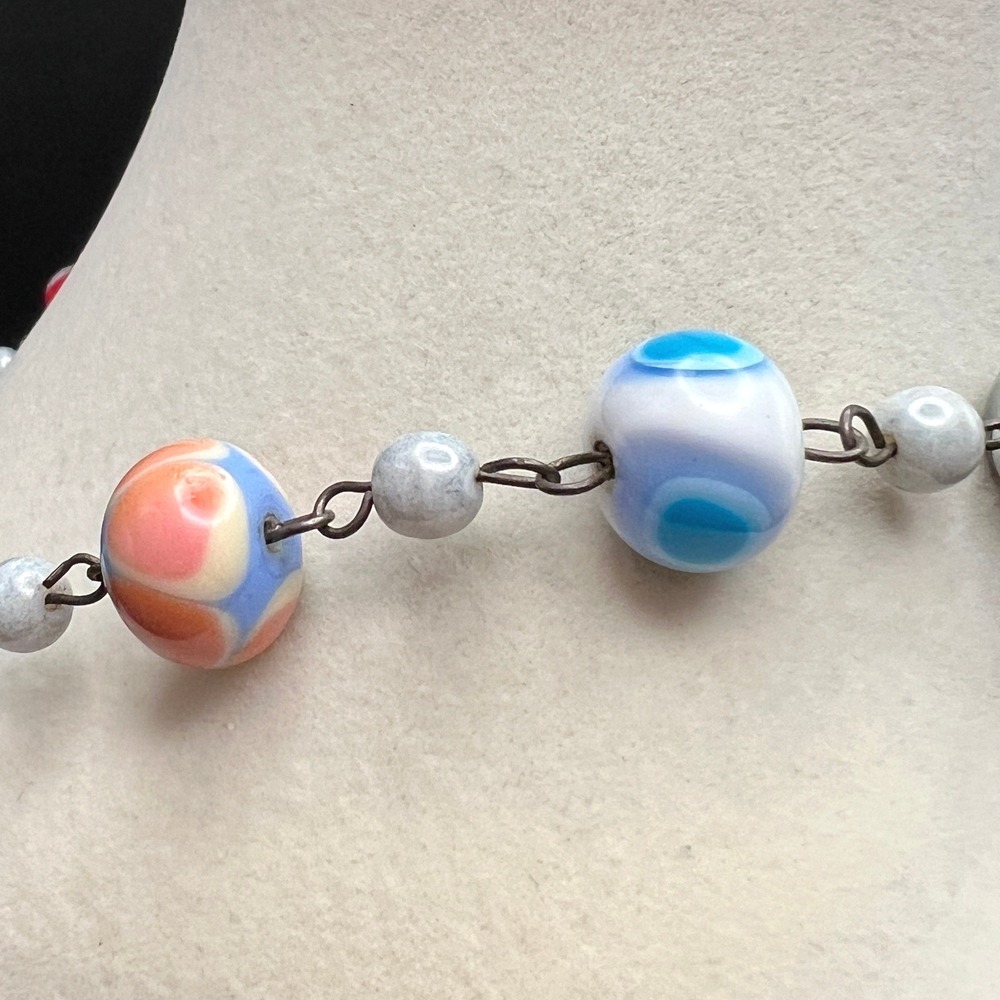Vintage Beaded Necklace Lampwork Art Glass Multicolor Marbled 20" - Picture 3 of 10